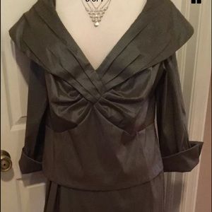 Brown shantung silk 2 piece dress
